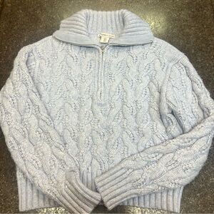Sincerely Jules Chunky Cable Knit 1/4 Zip Pullover Sweater Light Blue Cozy Warm